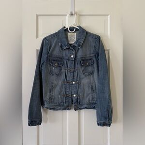 Vintage J.Crew Jean Jacket. Size Large with Silver-tone Metal Buttons.
